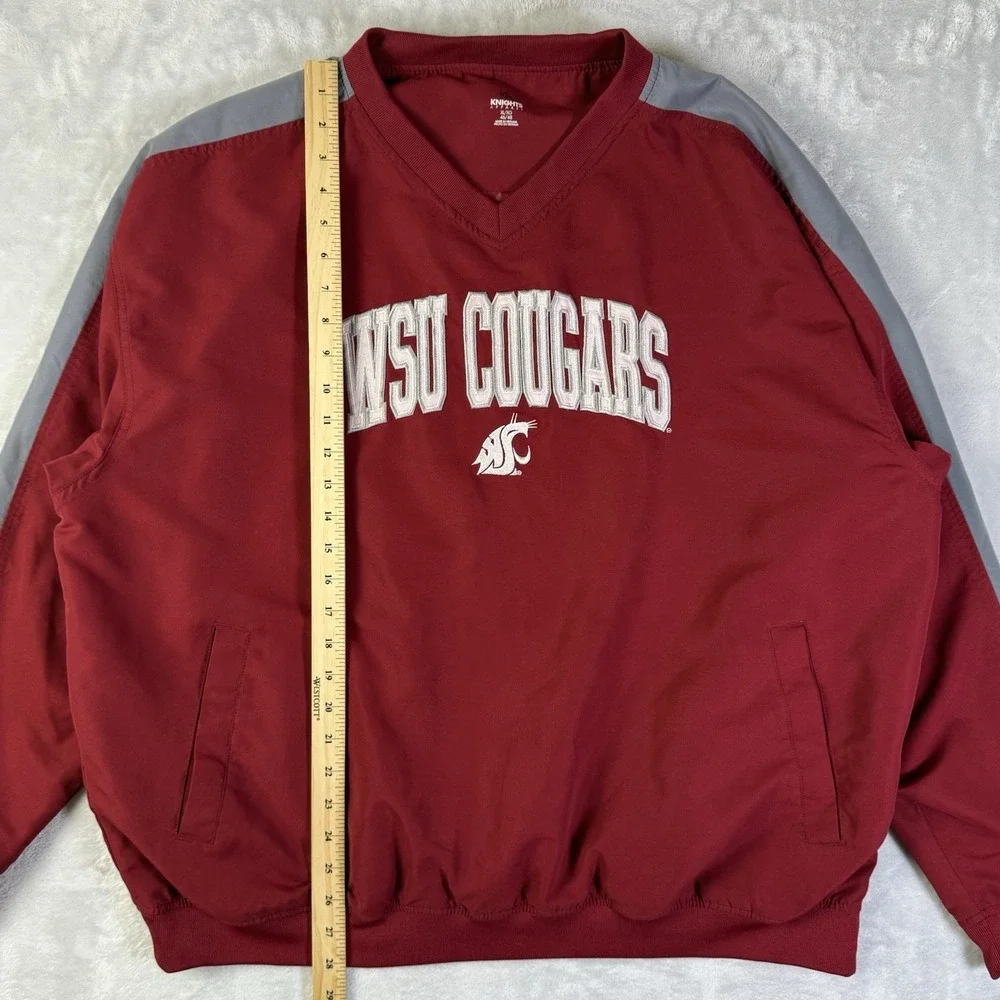WSU‎ Cougars Windbreaker Sweatshirt V Neck Mens XL Red Embroidered Collegiate